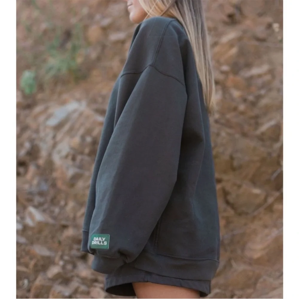 Daily Drills Oversized Crew Neck Sweatshirt Unisex M/L Vintage Black - Picture 11 of 15